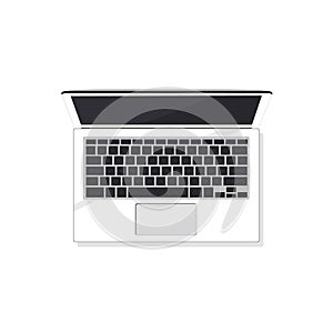 Laptop on table. Work online. Office desktop. Open computer. Vector graphic illustration