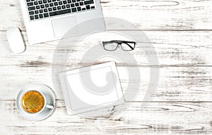 Laptop, Tablet PC, Coffee. Business social media blogger photo