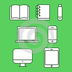 Laptop tablet set icon computer book flash phone