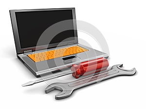 Laptop and tools (clipping path included)