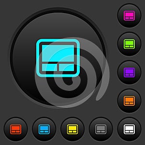 Laptop touchpad dark push buttons with color icons