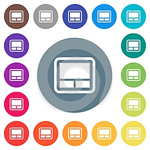 Laptop touchpad flat white icons on round color backgrounds