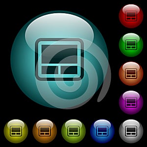 Laptop touchpad icons in color illuminated glass buttons