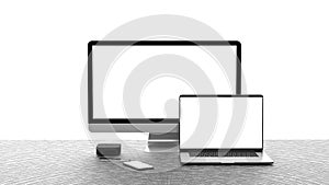 Laptop and tv display, isolated on a white background.