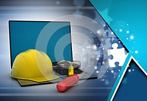 Laptop and under construction sign