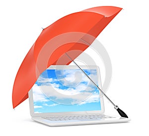 Laptop under umbrella