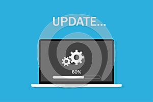 Laptop update blue processing screen upgrade application Flat design. EPS 10