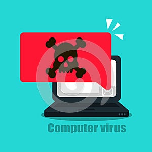 Laptop vector alert, malware concept, spam data, web fraud, insecure connection, online fraud, virus