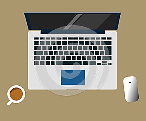 Laptop vector flat design illustration of workspace creative concept