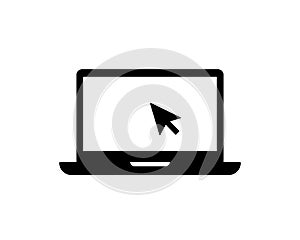 Laptop vector icon. Computer with click mouse pointer symbol isolated on white background. Vector EPS 10