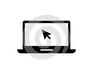 Laptop vector icon. Computer with click mouse pointer symbol isolated on white background. Vector EPS 10