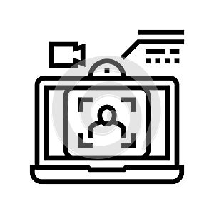 laptop video camera face id line icon vector illustration