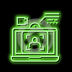 laptop video camera face id neon glow icon illustration