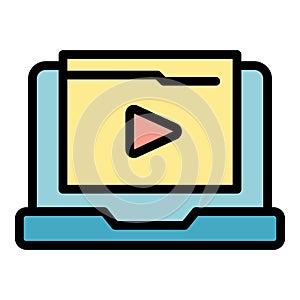 Laptop video icon vector flat