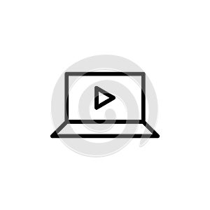 Laptop Video Play Technology Monoline Symbol Icon Logo for Graphic Design, UI UX, Game, Android Software, and Website.