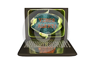 Laptop with virus alert words