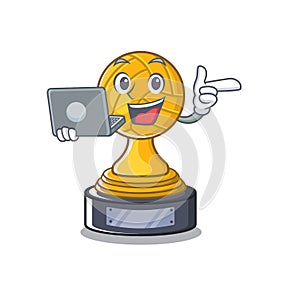 With laptop volleyball trophy isolated in the character photo