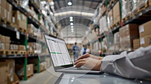 The laptop in warehouse.AI generated image