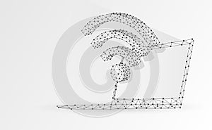 Laptop, wi-fi, notebook symbol. Devices, wireless connection, internet concept. Abstract, digital, wireframe, low poly mesh,