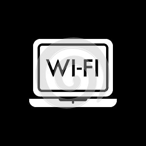Laptop wifi icon. vector illustration isolated on black. Solid style