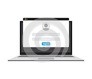 Laptop window enter password. Computer window registration. Vector illustration. stock image.