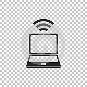 Laptop and wireless icon isolated on transparent background. Wireless technology, Wi-Fi connection, wireless network