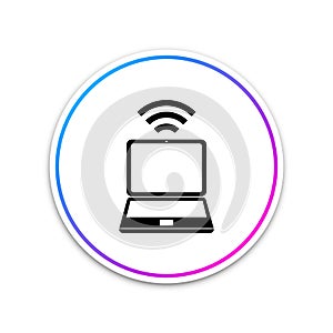 Laptop and wireless icon isolated on white background. Wireless technology, Wi-Fi connection, wireless network, hotspot