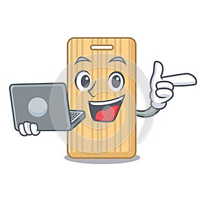 With laptop wooden cutting board character cartoon