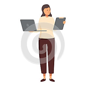Laptop workaholic worker icon cartoon vector. Labor ideas photo