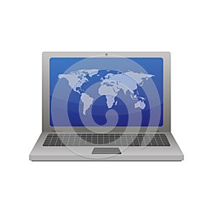 Laptop with world map on screen