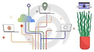 Digital Data Sharing and Cloud Networking with Laptops and Cloud Connection Lines