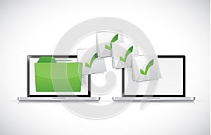 Laptops exchanging files illustration