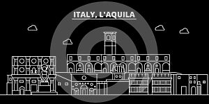 LAquila silhouette skyline. Italy - LAquila vector city, italian linear architecture, buildings. LAquila travel photo