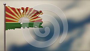 Lara 3D tattered waving flag illustration on Flagpole.