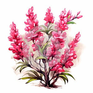 Larch Flower Illustration: Realistic Painted Still Life With Pink Flowers