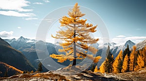 Larch Tree On Mountain: A Stunning 8k Resolution Image