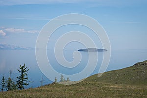 Larch trees on Ogoy island, lake Baikal