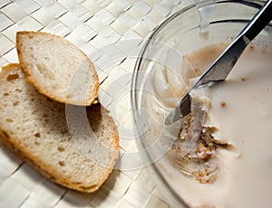 Lard food in glass bowl