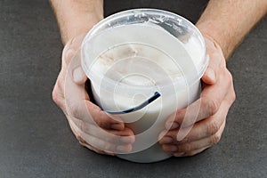 Lard in a plastic bucket