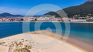 Laredo sandy spit, beach, Cantabrian Sea, mountains. Laredo, Cantabria, Spain photo