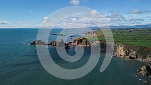 Larga cliffs of Cooper Coast of Waterford Ireland. Garrarus beach in Tramore. Drone view