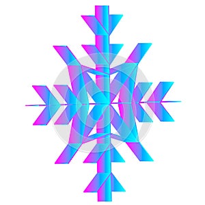 Large 3d snowflake isolated. Gradient on white background. The blue color changes to pink