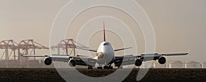 Large 747 jumbo jet on runway