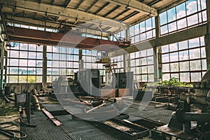 Large abandoned factory inside interior