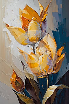 Large Abstract tulips Flowers , Heavy Texture, oil on canvas, palette knife painting