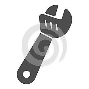 Large adjustable wrench solid icon, labour day concept, metal wrench for loosening bolts sign on white background