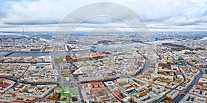 Large aerial panoramic view of  Saint Petersburg, Russia at cloudy day