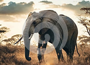 Large African elephant in the african savannah