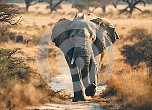 Large African elephant in the african savannah