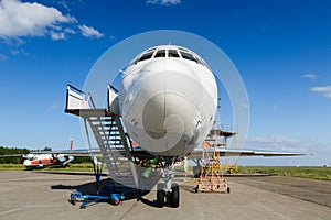 Large aircraft parked at the airport